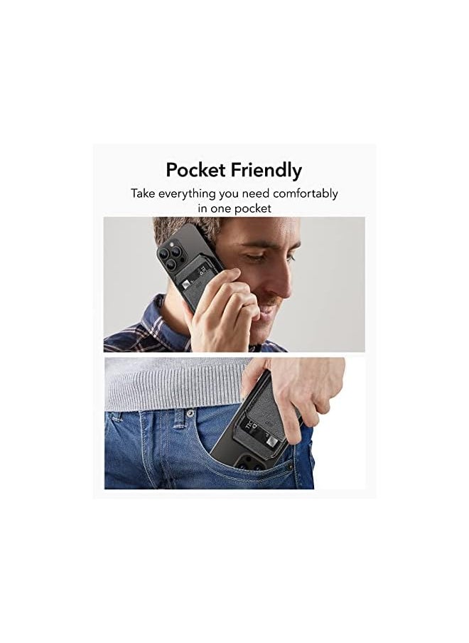 HaloLock Vegan Leather Wallet Stand, MagSafe Wallet and Adjustable Stand, Compatible with iPhone 14/14 Plus/14 Pro/14 Pro Max and 13/12 Series, Not Compatible with 13/12 mini, 3 Card Holder, Black