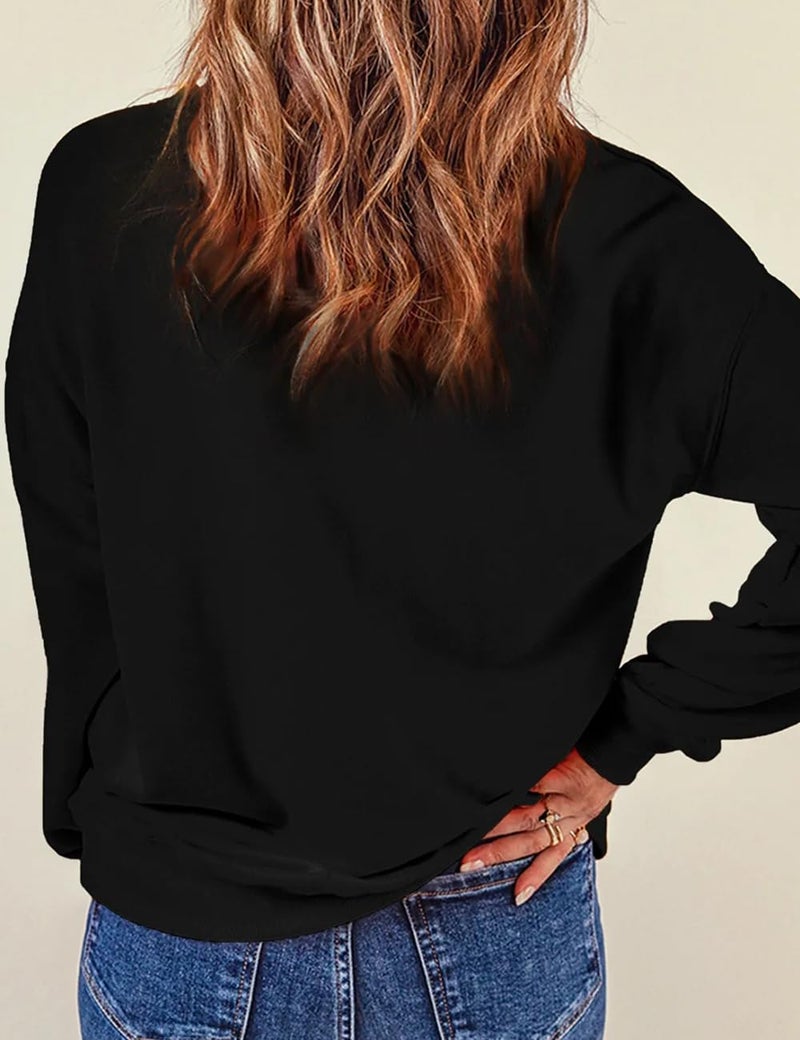 Ecosunny Women's Black Heart Shaped Sweatshirt Round Neck Long Sleeve Casual Print Holiday Tops - Image 5
