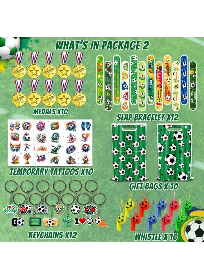 64-piece football party favour set, comprising football clapper bracelets, stickers, medals, key rings, whistles, gift bags and other football-themed birthday party gifts, suitable for football-themed party decorations. - Image 1