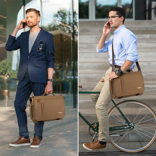 ESTARER Messenger Bag 17-17.3 Inch, Men's Computer Bag Water-resistant Canvas, Laptop Shoulder Bag for Travel Work College, Brown - Image 2