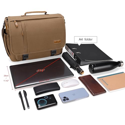 ESTARER Messenger Bag 17-17.3 Inch, Men's Computer Bag Water-resistant Canvas, Laptop Shoulder Bag for Travel Work College, Brown - Image 4