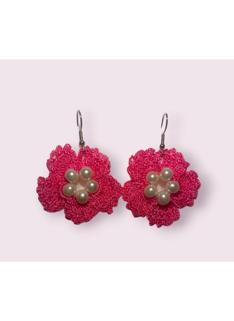 Pink Flower Shaped Pearl Beaded Knitted Earrings - pzsku/Z353B389C1C1DB3C0F339Z/45/_/1737058769/90e97434-dddf-4425-8b1d-539c5ec25eb1