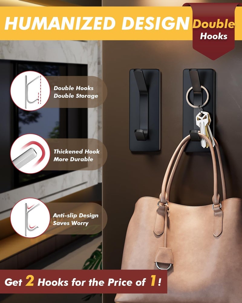 Auxmir Self Adhesive Hooks 15lbs Heavy Duty, 5 Pack Stainless Steel Wall Hooks for Coat Towel Robe, Waterproof Rustproof Oilproof, No Drill Door Hanger for Bathroom Shower Kitchen Office RV, Black - Image 5