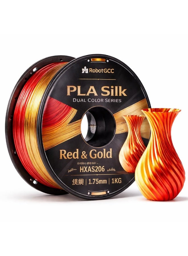 robotgcc PLA Silk Red Gold Dual Color 1.75mm 3D Printing Material 1KG Spool for FDM 3D Printer Dual Color Gradient Glossy Finish Smooth Extrusion Stable Diameter Low Warping Strong Layer Adhesion Easy Print High Precision Decorative Models Premium Surface Effect - Image 1