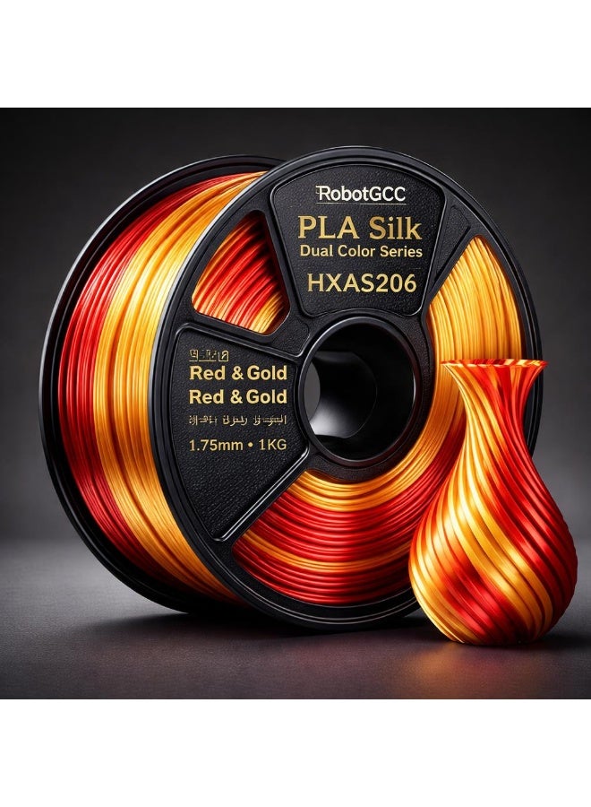 robotgcc PLA Silk Red Gold Dual Color 1.75mm 3D Printing Material 1KG Spool for FDM 3D Printer Dual Color Gradient Glossy Finish Smooth Extrusion Stable Diameter Low Warping Strong Layer Adhesion Easy Print High Precision Decorative Models Premium Surface Effect - Image 2
