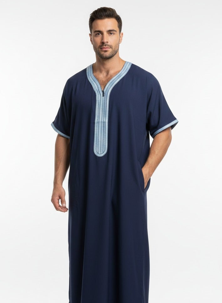 بهنس قميص رجالي ، ثوب نوم ، ثوب مغربي ، راحة مناسب هدايا رجالية فاخرة ثوب بيت رجالي للراحة قميص مغربي ، قميص صيفي رجالي ، قميص كم قصير ، ثوب سبعة رجالي مريحة هدايا للرجال - Image 1