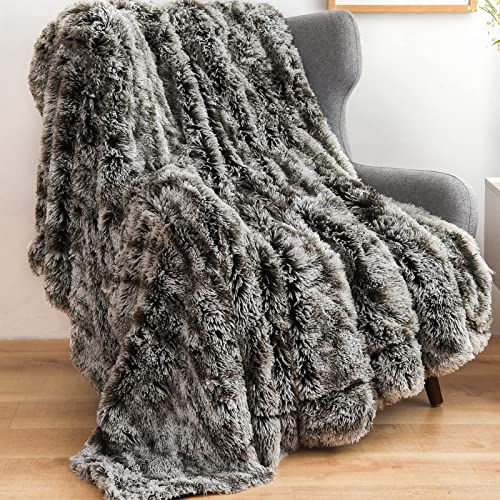 gONAAP Fuzzy Faux Fur Throw Blanket Frosty Black Super Soft cozy Plush Fuzzy Shaggy Blanket for couch Sofa Bed (Frosty Black  Throw(50x60))