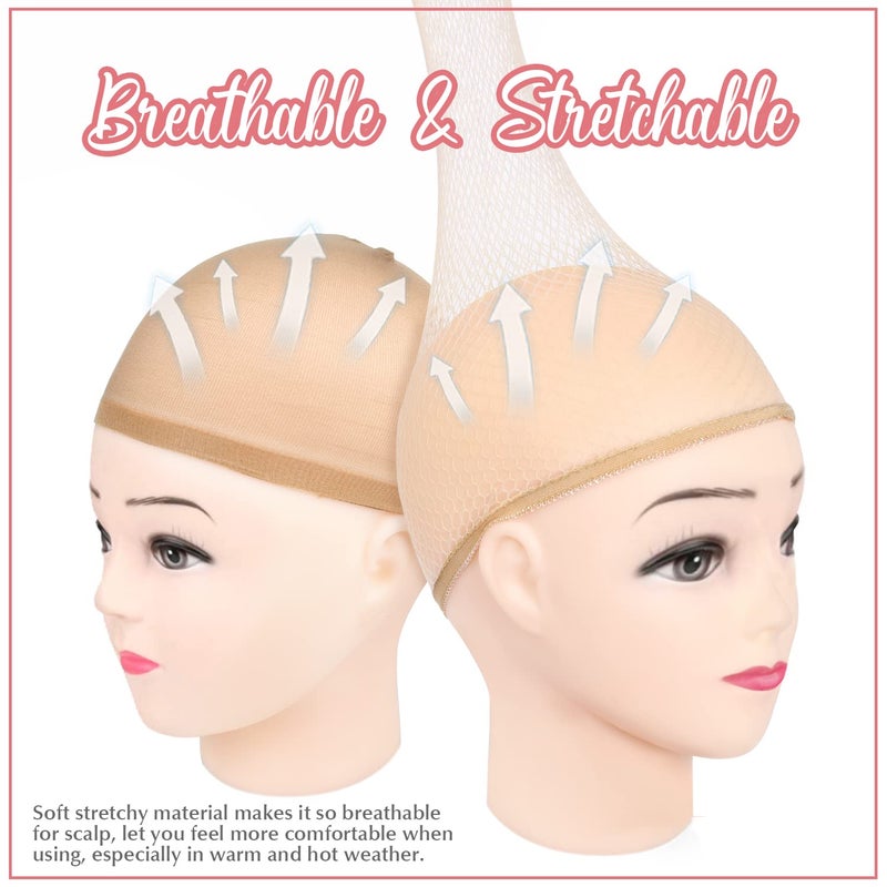MORGLES 4Pcs Nylon Wig Caps with 2Pcs Mesh Net Wig Cap for Women Non Slip Lace Front Nude - Image 4
