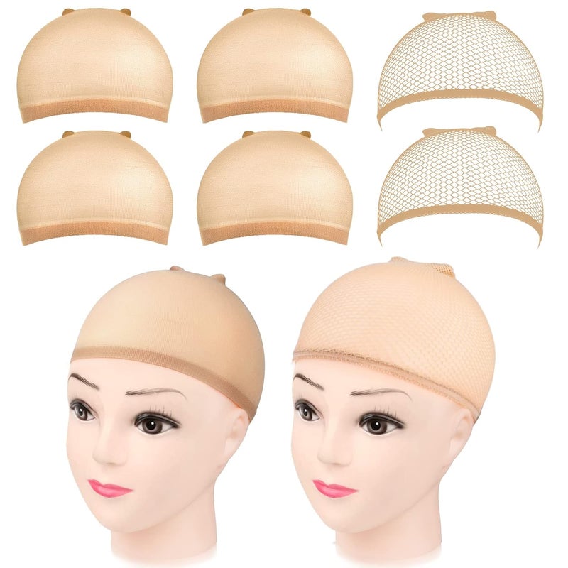 MORGLES 4Pcs Nylon Wig Caps with 2Pcs Mesh Net Wig Cap for Women Non Slip Lace Front Nude - Image 1