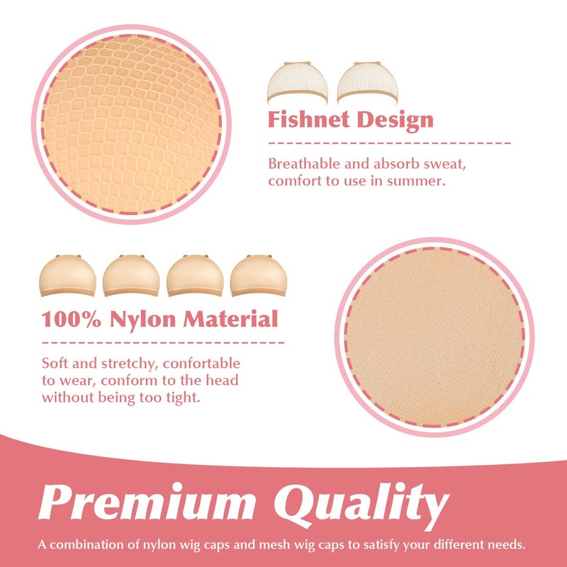 MORGLES 4Pcs Nylon Wig Caps with 2Pcs Mesh Net Wig Cap for Women Non Slip Lace Front Nude - Image 3