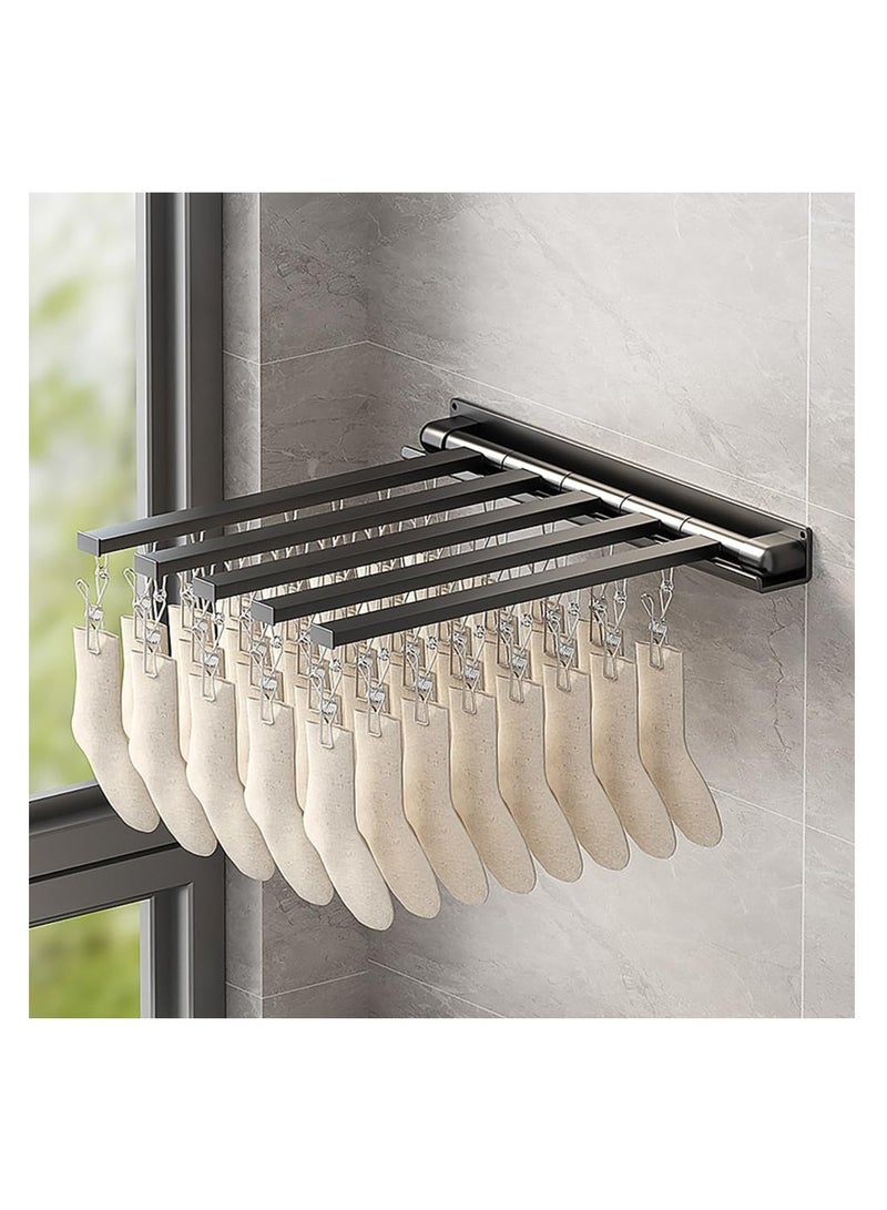 SOLARAE Clothes Drying Racks, Folding Sock Drying Hanger 40 Clips, Underwear Hangers with Rotatable for Sock, Underwear, Baby Clothes and Gloves, Made of Carbon Steel Material, 90 Degree Folding (Black) - Image 2