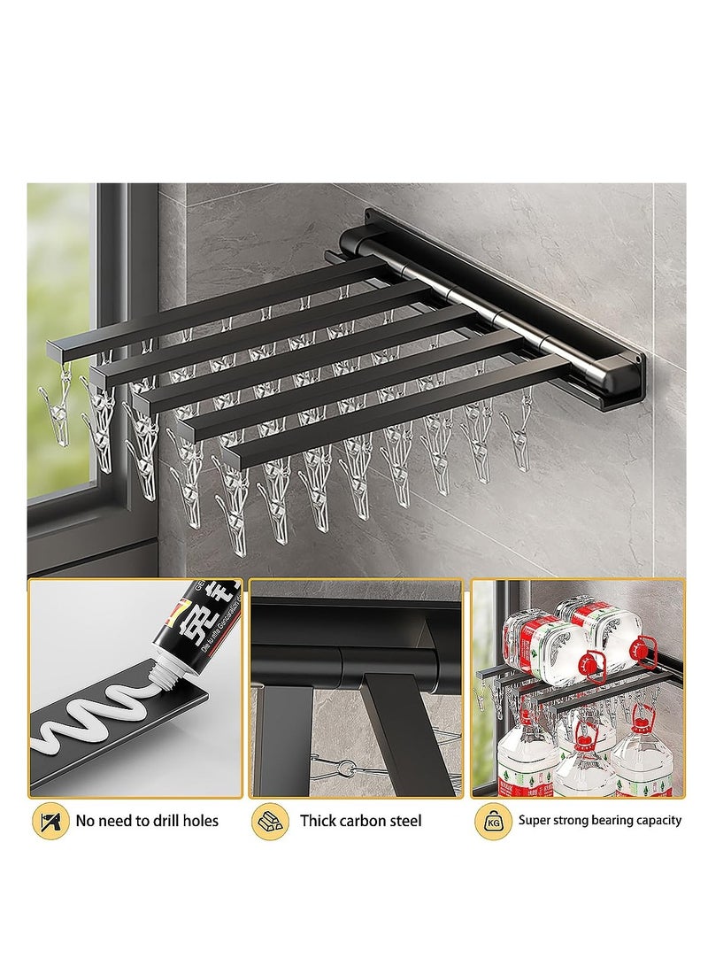 SOLARAE Clothes Drying Racks, Folding Sock Drying Hanger 40 Clips, Underwear Hangers with Rotatable for Sock, Underwear, Baby Clothes and Gloves, Made of Carbon Steel Material, 90 Degree Folding (Black) - Image 3