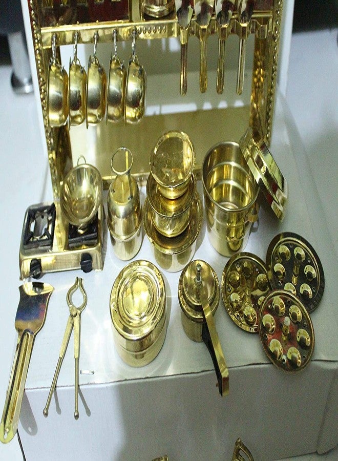 Tirtha Enterprises Miniature Brass Kitchen Toy Set bhatukali Non Toxic Indian Kitchen Set Great Kitchen Toys for Girls (Kid's Love Kitchen Set) Indoor Game,Best for Gift/Return Gift - Image 2