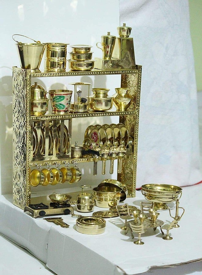 Tirtha Enterprises Miniature Brass Kitchen Toy Set bhatukali Non Toxic Indian Kitchen Set Great Kitchen Toys for Girls (Kid's Love Kitchen Set) Indoor Game,Best for Gift/Return Gift - Image 1