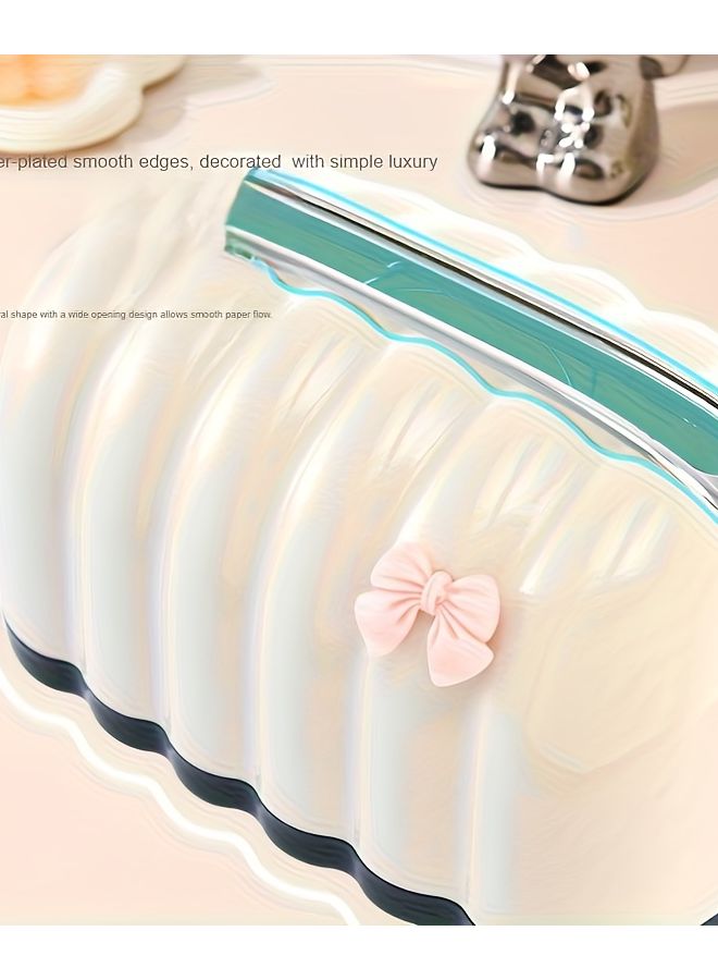 Cream Shell Design Tissue Box With Bow For Living Room And Bedroom - Image 5