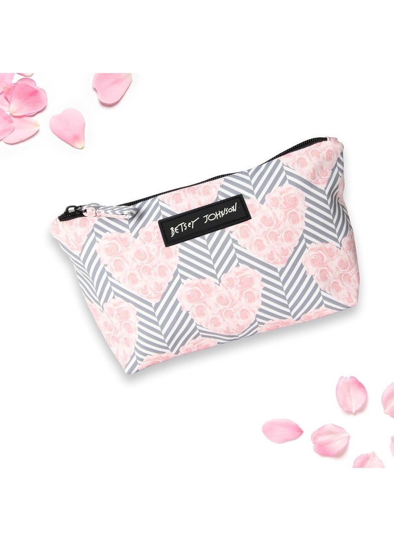 Betsey Johnson - Betsey Johnson 8.5 Inch Zipper Cosmetic Pouch Small Toiletry Bag Lightweight Durable Polyester Organizer with Inner Zipped Pocket Good For Makeup Accessories and Travel Needs (Chevron Hearts) - Image 1