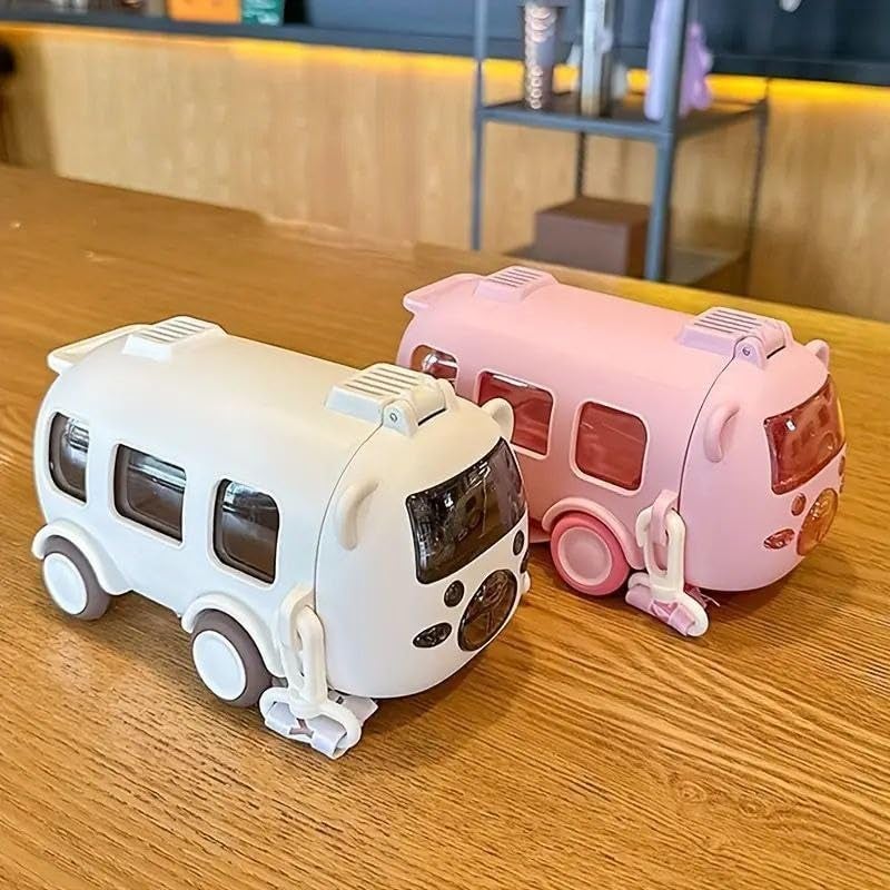 TORT Bus Water Bottle for Kid with Straw and Sticker Sport | Leakproof, Bpa Free With Lock, 500 Ml | Tritan Water Bottle For School Kids | Cute Bus Shaped Water Bottle For Girls & Boys (WHITE) - Image 3