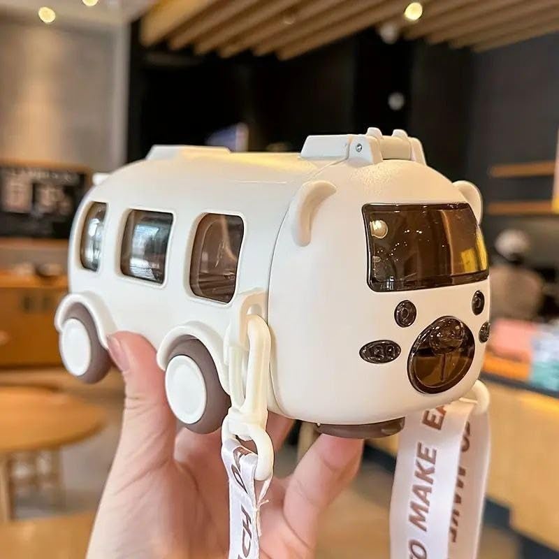 TORT Bus Water Bottle for Kid with Straw and Sticker Sport | Leakproof, Bpa Free With Lock, 500 Ml | Tritan Water Bottle For School Kids | Cute Bus Shaped Water Bottle For Girls & Boys (WHITE) - Image 1