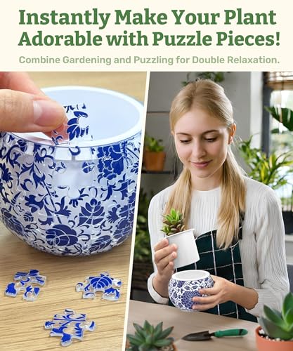 PieceRelax 3D Puzzle Planter - Oriental Floral Ornament - Small Round Plant Pots with Drainage, Home Decor Flower Pots for Indoor Cactus, Succulents Pots [K1101] - Image 2