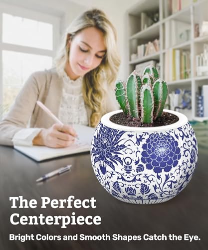 PieceRelax 3D Puzzle Planter - Oriental Floral Ornament - Small Round Plant Pots with Drainage, Home Decor Flower Pots for Indoor Cactus, Succulents Pots [K1101] - Image 3