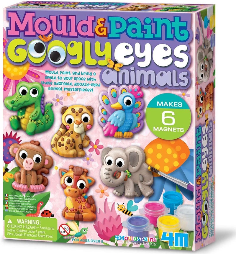 4M Mould & Paint Googly Eyes Animals, Arts and Crafts Kit to Create and Paint 6 Fridge Magnets or Badges, for Boys and Girls Ages 5-12 Years - Image 1