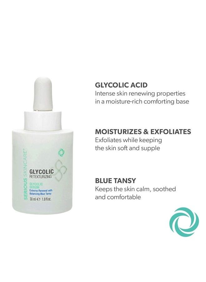 Serious Skincare - Glycolic Retexturizing Serum with Balancing Blue Tansy Extract 1 oz. - Diminish Fine Lines & Wrinkles -Refine, Smooth & Soften Skin - Glycolic Acid - Anti-Aging - For Women and Men - Image 1