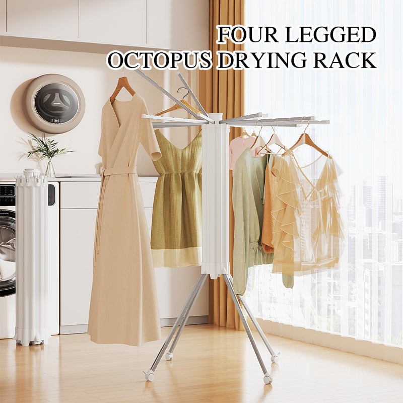 JOOM 4 Legs Single Layer Clothes Drying Rack, Garment Rack Portable and Foldable Space Saving Laundry Drying Rack - Drying Rack Clothing Floor Folding Balcony Bedroom Household Aluminum - Image 2