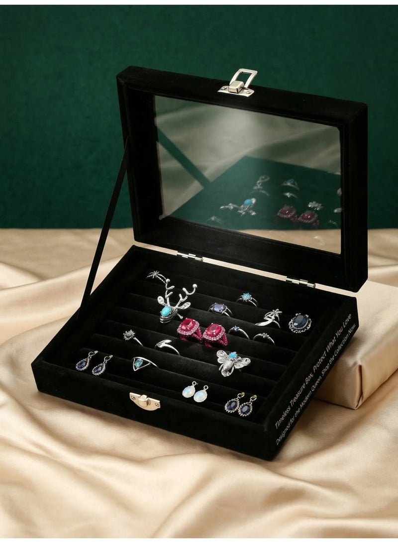 CKIKH This jewelry box is designed for storing rings and earrings. It can be placed on a dressing table or is portable on a desktop. The transparent window makes it easy to access your jewelry. It is dustproof, wear-resistant, compact, and doesn't take up much space. - Image 5