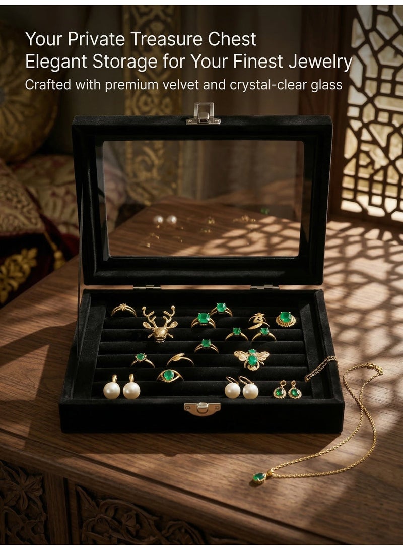 CKIKH This jewelry box is designed for storing rings and earrings. It can be placed on a dressing table or is portable on a desktop. The transparent window makes it easy to access your jewelry. It is dustproof, wear-resistant, compact, and doesn't take up much space. - Image 1