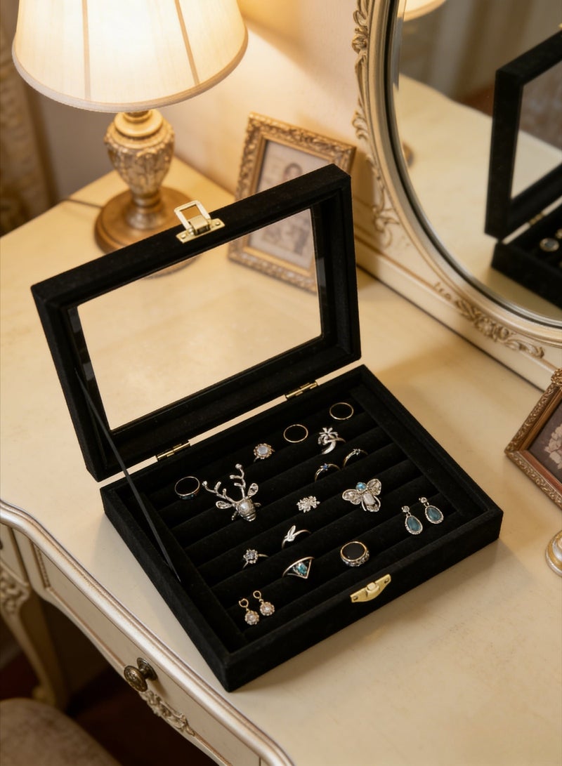 CKIKH This jewelry box is designed for storing rings and earrings. It can be placed on a dressing table or is portable on a desktop. The transparent window makes it easy to access your jewelry. It is dustproof, wear-resistant, compact, and doesn't take up much space. - Image 2