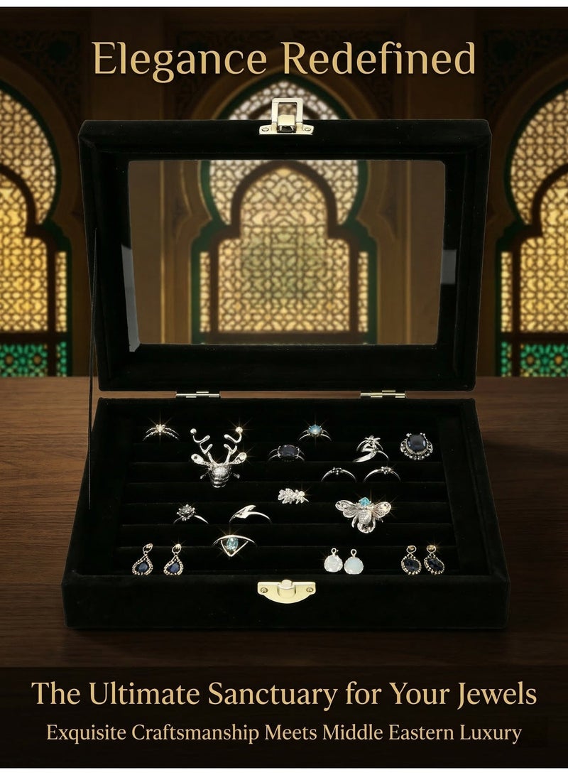 CKIKH This jewelry box is designed for storing rings and earrings. It can be placed on a dressing table or is portable on a desktop. The transparent window makes it easy to access your jewelry. It is dustproof, wear-resistant, compact, and doesn't take up much space. - Image 4