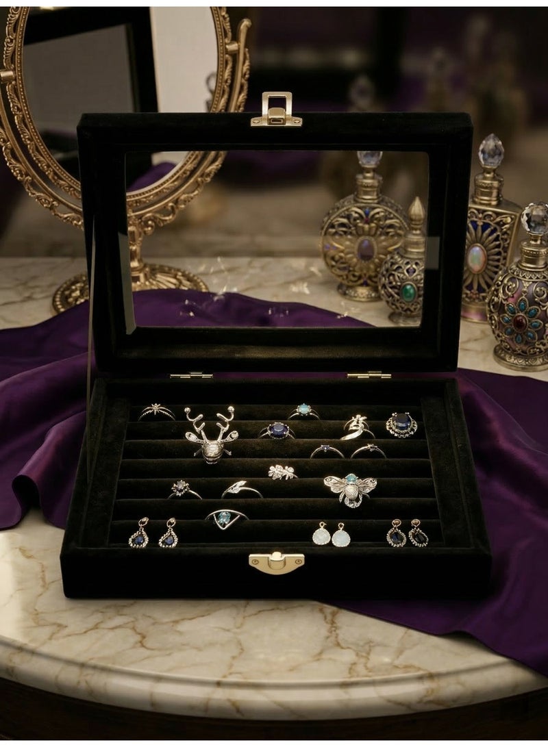 CKIKH This jewelry box is designed for storing rings and earrings. It can be placed on a dressing table or is portable on a desktop. The transparent window makes it easy to access your jewelry. It is dustproof, wear-resistant, compact, and doesn't take up much space. - Image 3