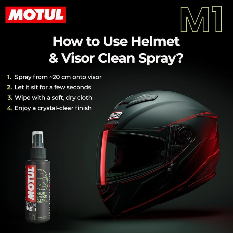 MOTUL Helmet Care Kit -Helmet Visor & Interior Cleaner Spray with Bactericide Sanitizer|100ml Each|Suitable for All Helmets - Image 3