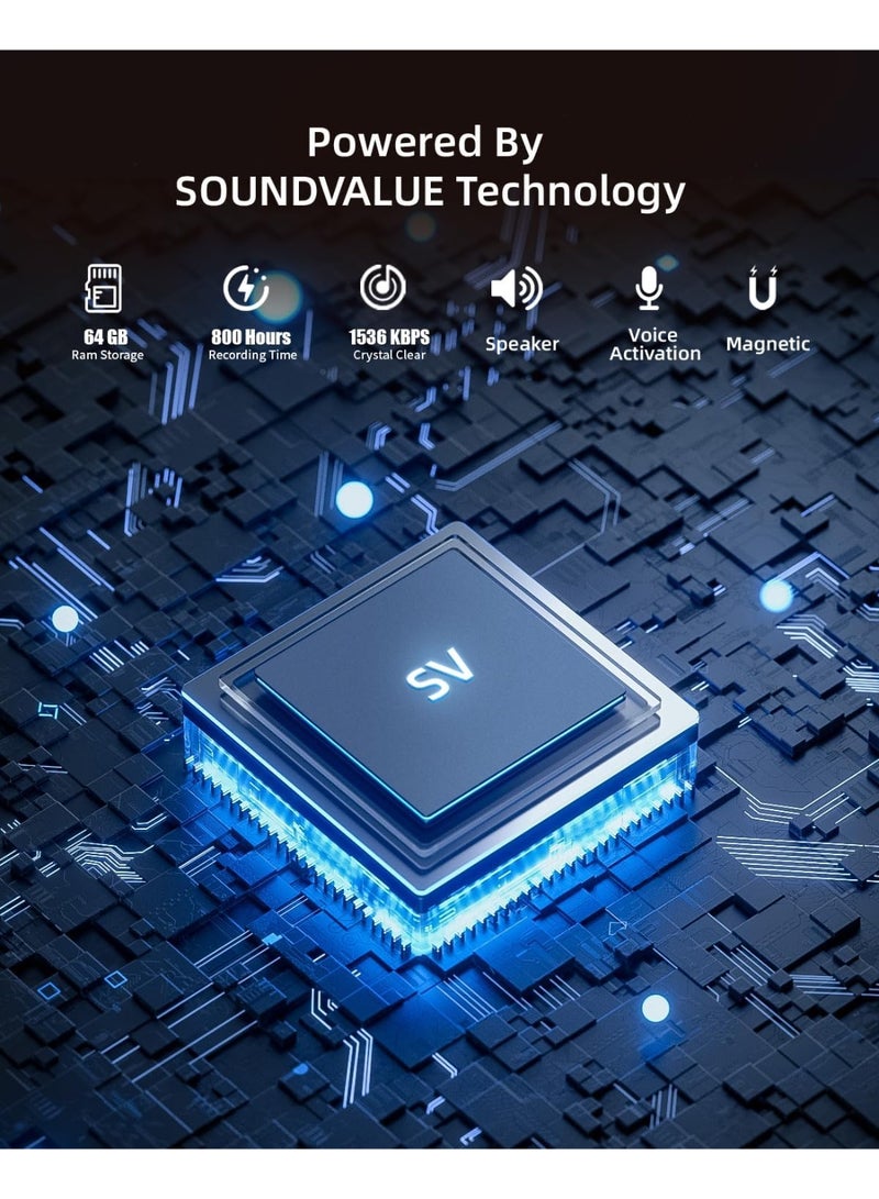 ديقيساند مسجل صوتي 64 جيجا بايت  مسجل صوتي Elasound مزود بتقنية AI-Intelligent Triple Noise Reduction، مسجل صوتي محمول للعمل والمحاضرات والاجتماعات 【جهاز تسجيل مستمر لمدة 100 ساعة】 - Image 2