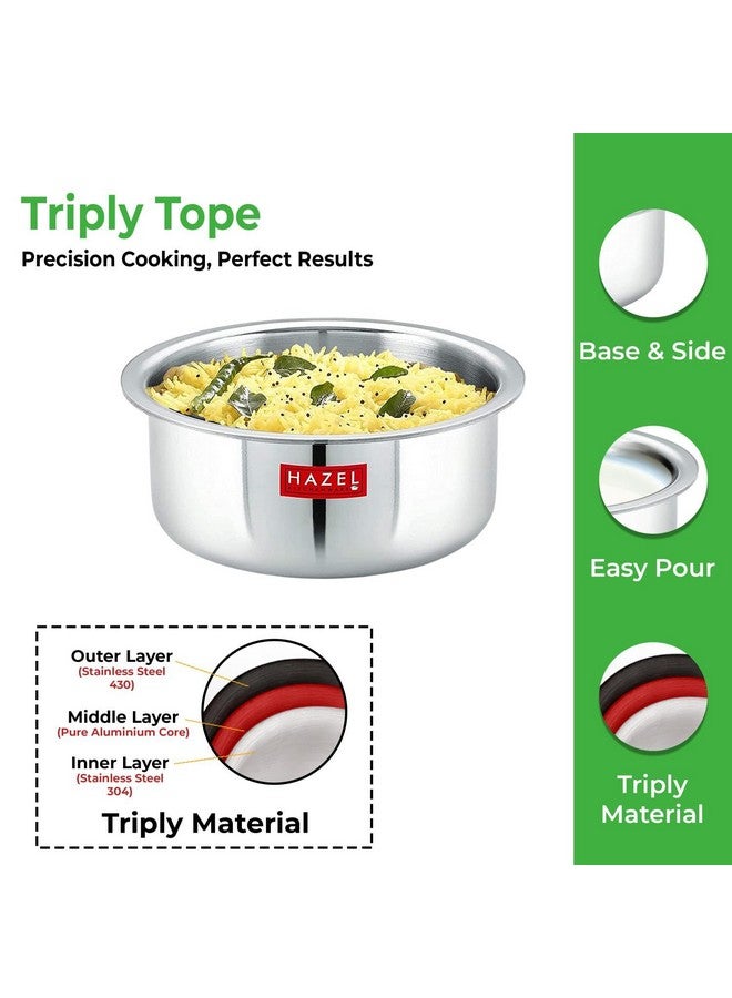 HAZEL Triply Stainless Steel Cookware| Stainless Steel Patila Utensils Set for Kitchen, 1000 ml | Induction Bottom Triply Tope| Stainless Steel Container for Kitchen - Image 4
