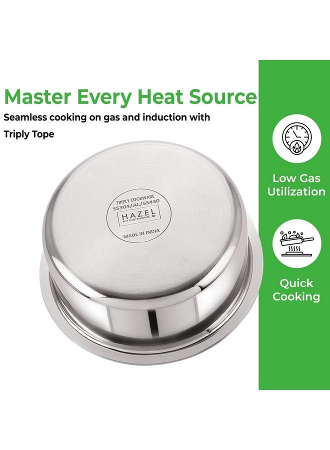 HAZEL Triply Stainless Steel Cookware| Stainless Steel Patila Utensils Set for Kitchen, 1000 ml | Induction Bottom Triply Tope| Stainless Steel Container for Kitchen - Image 5