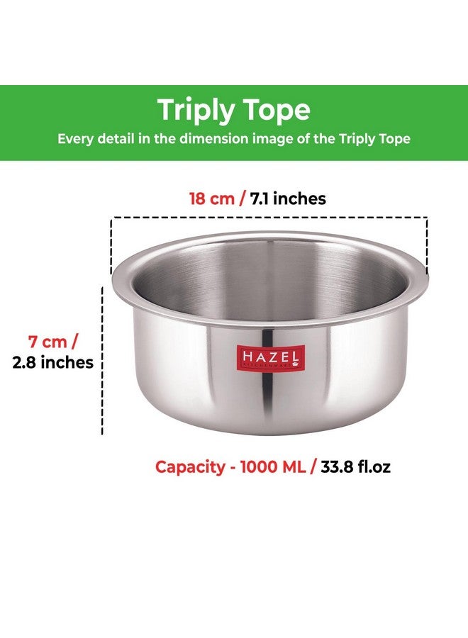 HAZEL Triply Stainless Steel Cookware| Stainless Steel Patila Utensils Set for Kitchen, 1000 ml | Induction Bottom Triply Tope| Stainless Steel Container for Kitchen - Image 3