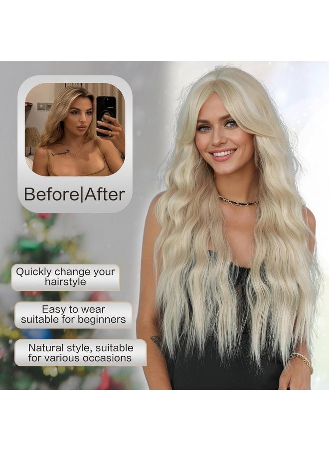 7JHH WIGS - Long Wavy Ash Blonde Wig With Curtain Bangs Heat Resistant Fiber Layered Synthetic Curly Wig For Cosplay Christmas Gifts Party Used - Image 1