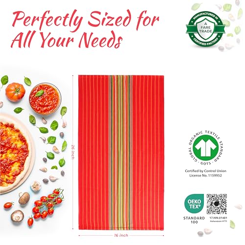 THREAD SPREAD Kitchen Dish Towels, 100% Cotton Salsa Towels, Set of 12 (16x28 Inches), Multi Purpose Cooking Drying Restaurant Bar Cleaning Cloth Napkin, Highly Absorbent, Lint Free (Red & Orange) - Image 3