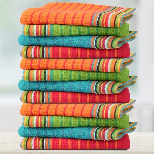 THREAD SPREAD Kitchen Dish Towels, 100% Cotton Salsa Towels, Set of 12 (16x28 Inches), Multi Purpose Cooking Drying Restaurant Bar Cleaning Cloth Napkin, Highly Absorbent, Lint Free (Red & Orange) - Image 1