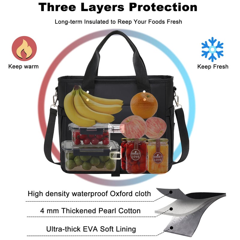 Weitars Insulated Lunch Bag for Men Women,Leak Proof Lunch Box for Work,Extra Large Lunch Tote Bag With Removable Shoulder Strap with Side Pockets,Reusable Lunch Cooler Purse For Picnic Hiking - Image 4