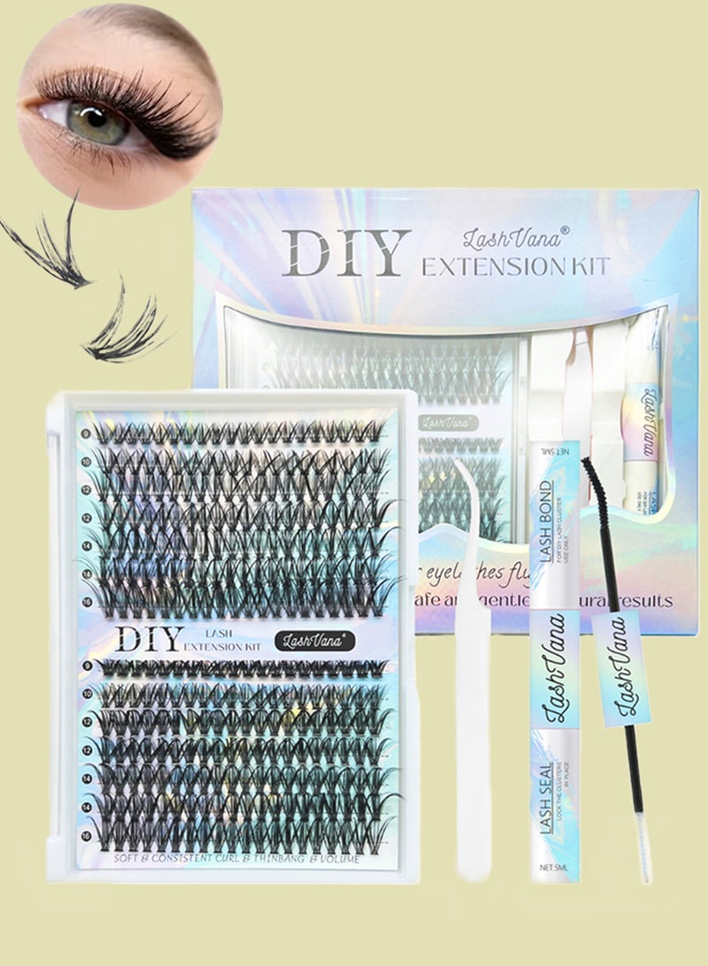 lashvana 280Pcs 30D 40D Lash Clusters Lash Extension Kit with Bond and Seal Glue Remover and Tweezer DIY Clusters Lashes D Curl Individual Lash Cluster 9-16mm Mixed False Eyelash - Image 1