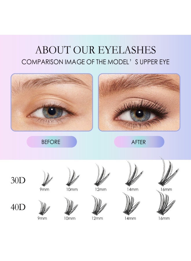 lashvana 280Pcs 30D 40D Lash Clusters Lash Extension Kit with Bond and Seal Glue Remover and Tweezer DIY Clusters Lashes D Curl Individual Lash Cluster 9-16mm Mixed False Eyelash - Image 5