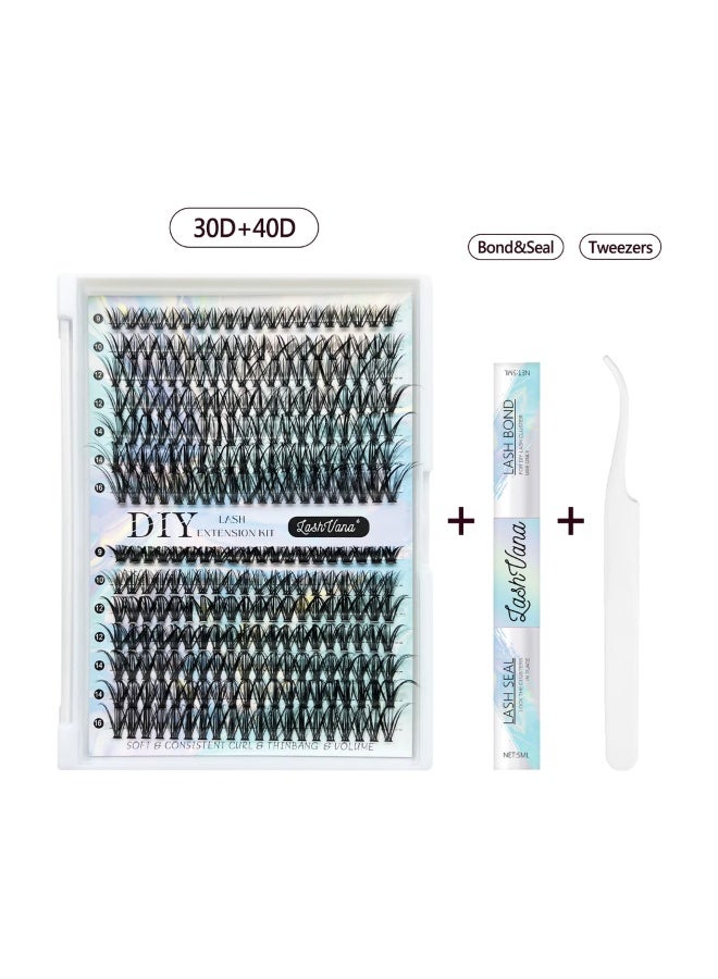 lashvana 280Pcs 30D 40D Lash Clusters Lash Extension Kit with Bond and Seal Glue Remover and Tweezer DIY Clusters Lashes D Curl Individual Lash Cluster 9-16mm Mixed False Eyelash - Image 2