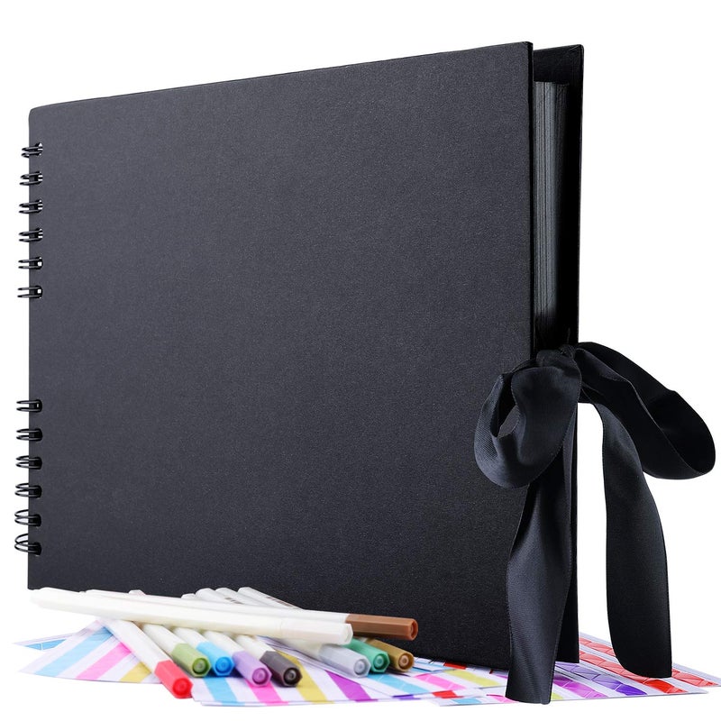 GOTIDEAL 80 Pages Scrapbook Album with 10 Metallic MarkersCraft Paper Photo Album for Wedding and Anniversary Family DIY Scrapbook Accessories with Scrapbooking Stickers CornersBlack
