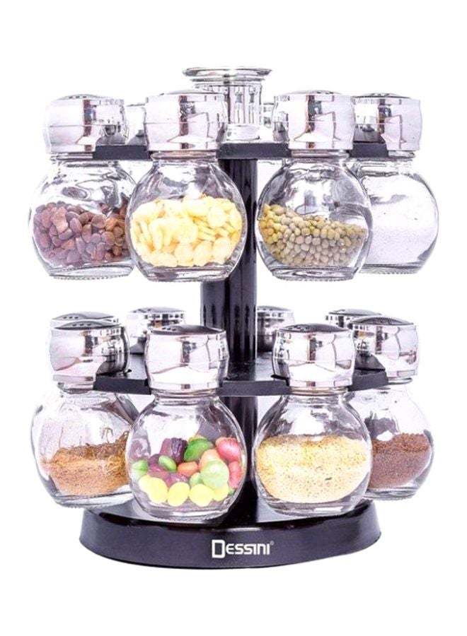 16 Piece Glass Spice Jar Clear/Silver 22x22x11cm