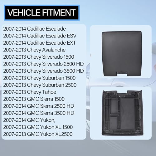 EKLN Black Center Console Lid with Latch Armrest Lids 20864151 Fit for 2008-2013 Chevy Tahoe Avalanche Silverado GMC Sierra 1500 2500 3500Yukon XL Replaces OE# 20864153 20864154 924835 - Image 5
