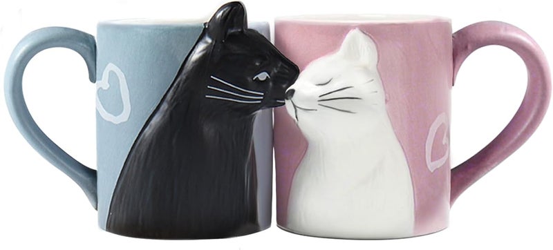 BigNoseDeer Couple Gifts Cute Kissing Cat Mug Matching Couples Stuff Ceramic Coffee Mugs for Wedding Gifts Anniversary Engagement Gift for Couples Cat Lovers 12oz - Image 1