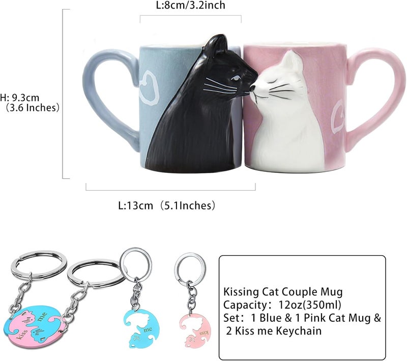 BigNoseDeer Couple Gifts Cute Kissing Cat Mug Matching Couples Stuff Ceramic Coffee Mugs for Wedding Gifts Anniversary Engagement Gift for Couples Cat Lovers 12oz - Image 4