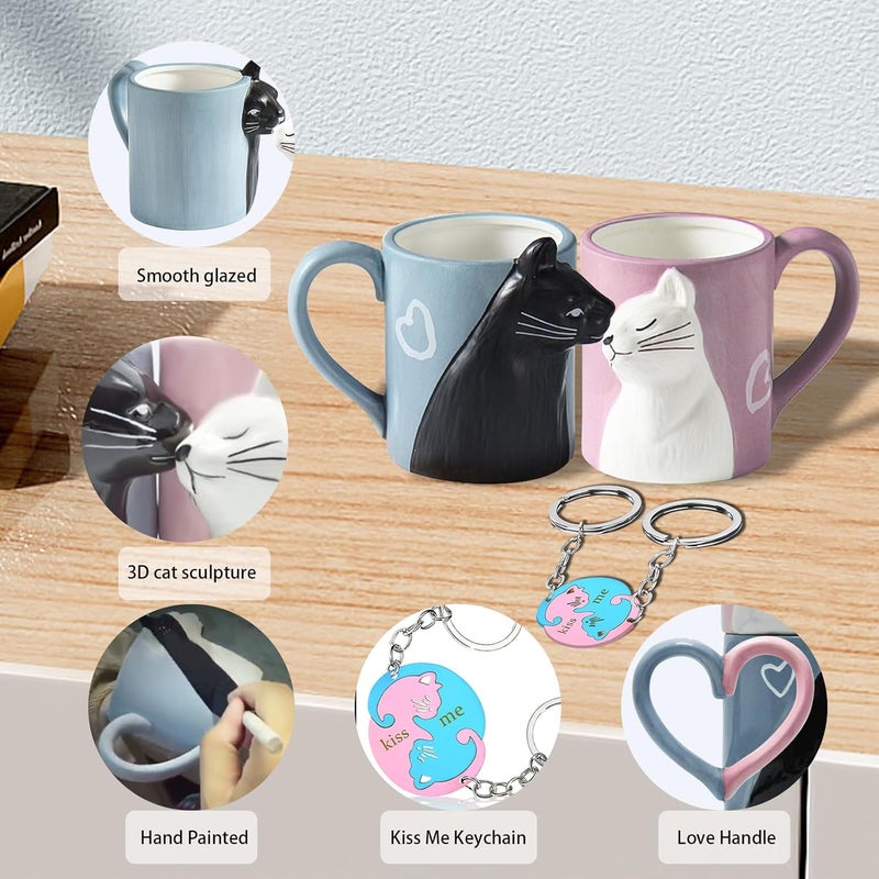 BigNoseDeer Couple Gifts Cute Kissing Cat Mug Matching Couples Stuff Ceramic Coffee Mugs for Wedding Gifts Anniversary Engagement Gift for Couples Cat Lovers 12oz - Image 3